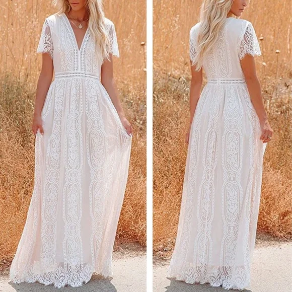 tan boho maxi dress Romantic Tan Eyelet Midi Dress main image 1